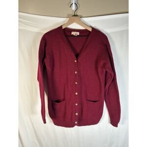 Vintage Brooks Brothers 100% Wool Burgundy Cardigan Sweater Women M 70s Classic